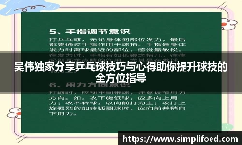 吴伟独家分享乒乓球技巧与心得助你提升球技的全方位指导